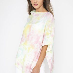 LUX FAB CASHMERE KINROSS SPLASH PRINT CITRUS MULTI FAB PONCHO WRAP NWT O/S